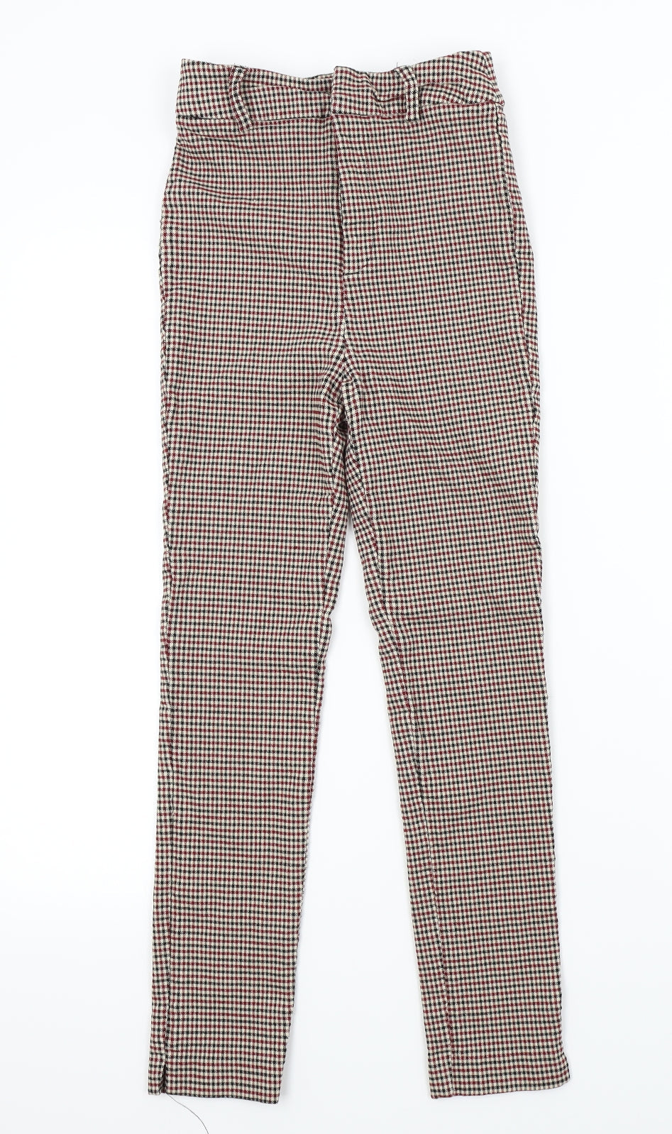 Additional front view of astradivarius women’s multicoloured check trousers, size UK 8, 24-inch leg