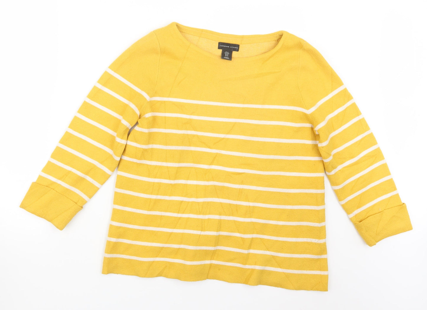 Adrienne Vittadini Womens Yellow Striped  Pullover Jumper Size M