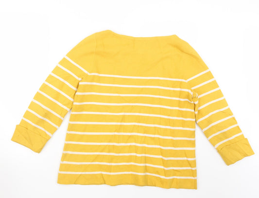 Adrienne Vittadini Womens Yellow Striped  Pullover Jumper Size M