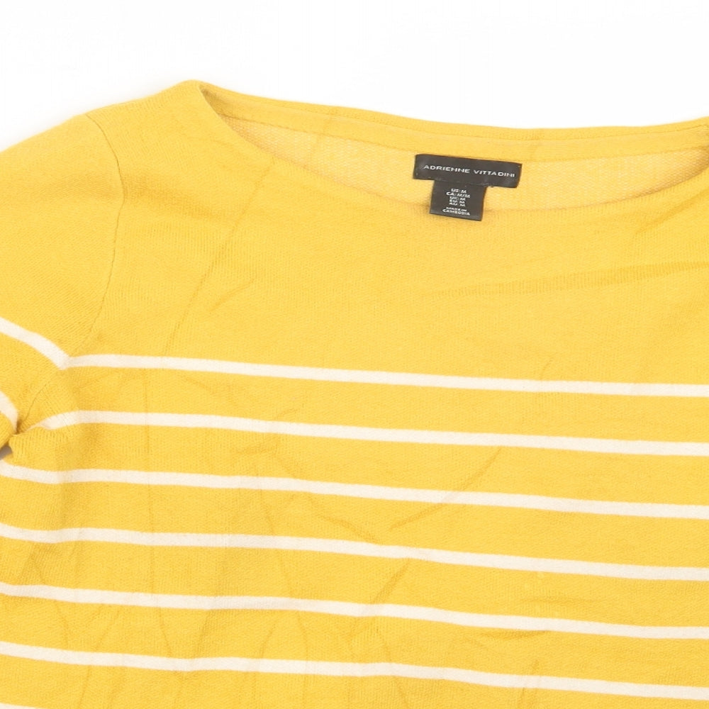 Adrienne Vittadini Womens Yellow Striped  Pullover Jumper Size M