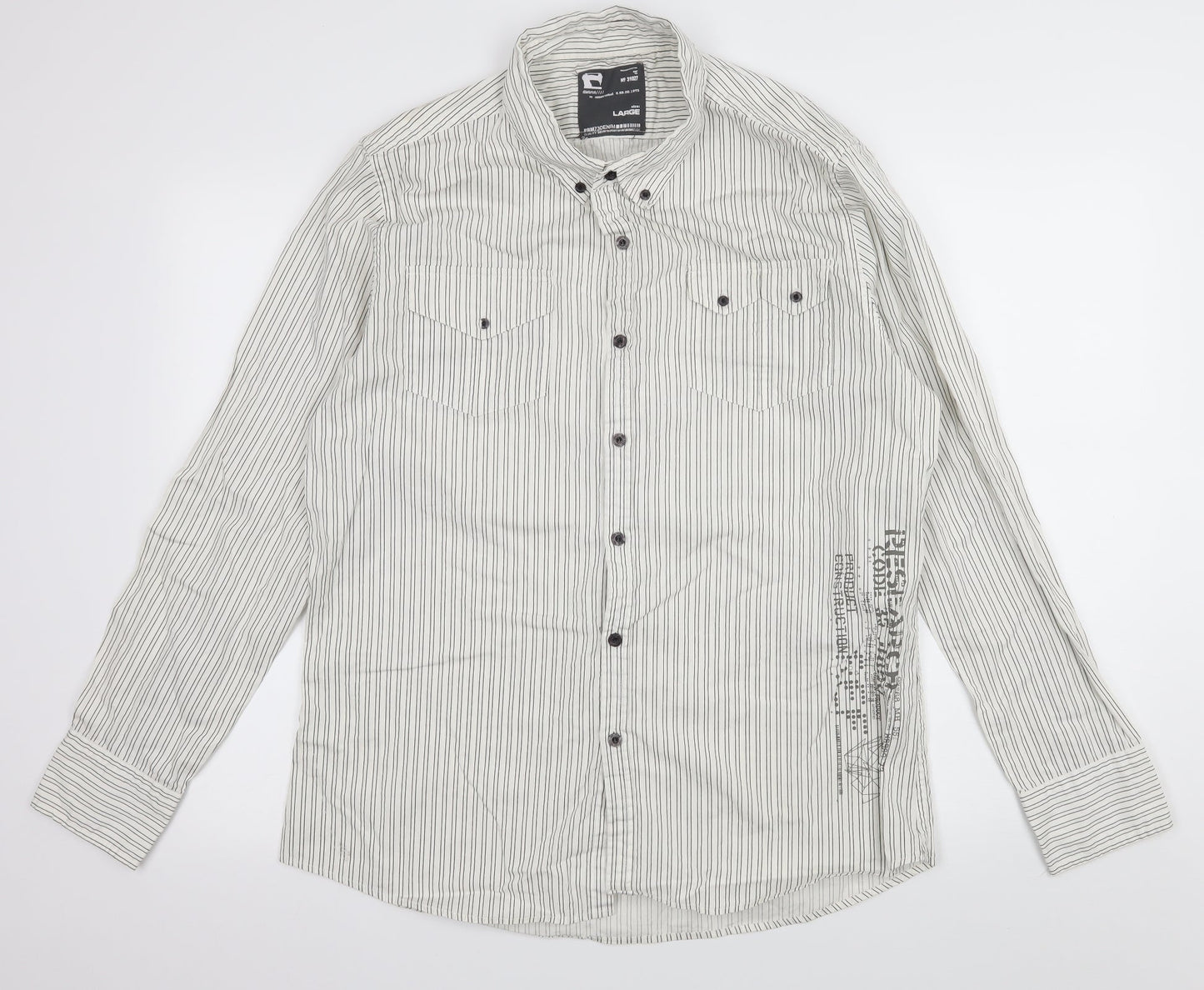 District Mens White Striped   Button-Up Size L