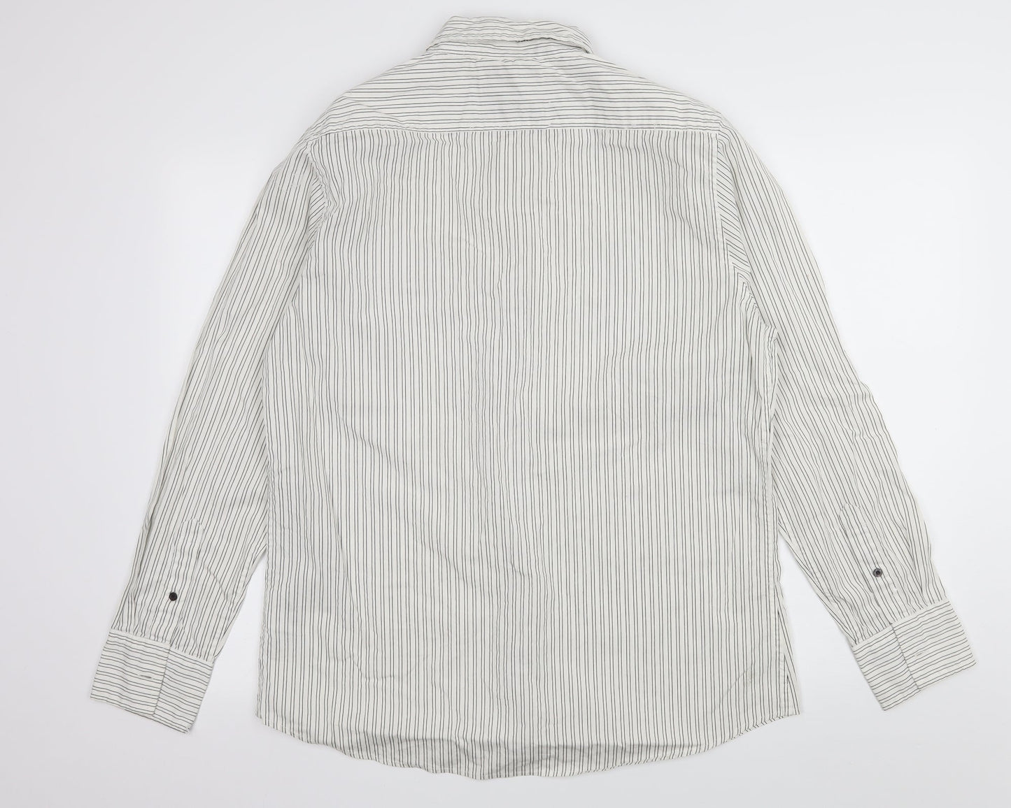 District Mens White Striped   Button-Up Size L