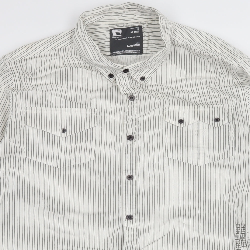 District Mens White Striped   Button-Up Size L
