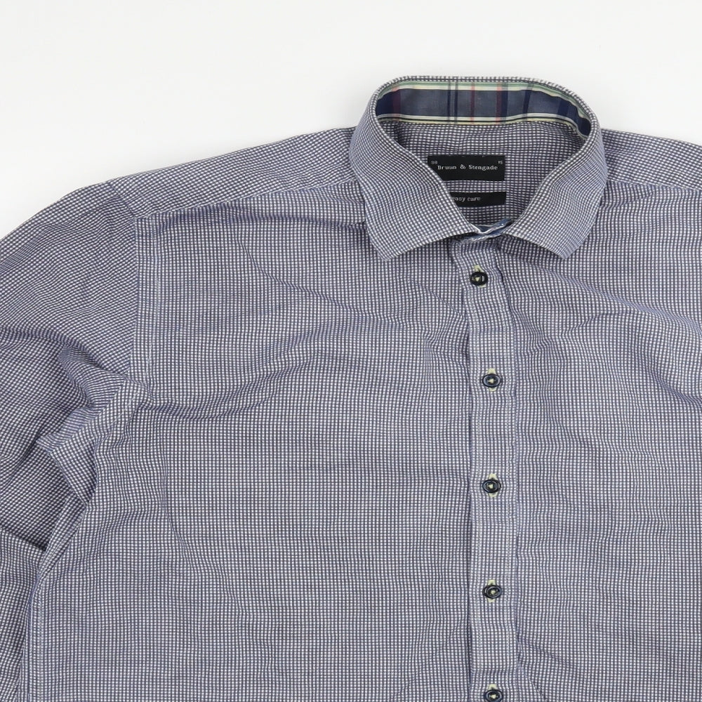 Bruun & Stengade Mens Blue Check   Button-Up Size 15