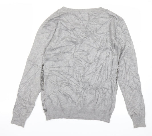 Just Elegance Womens Grey Paisley Knit Pullover Jumper Size S