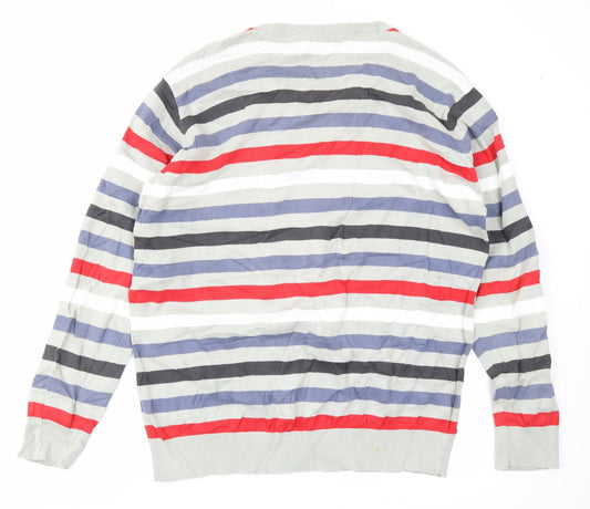 M&Co Mens Grey Striped  Pullover Jumper Size L