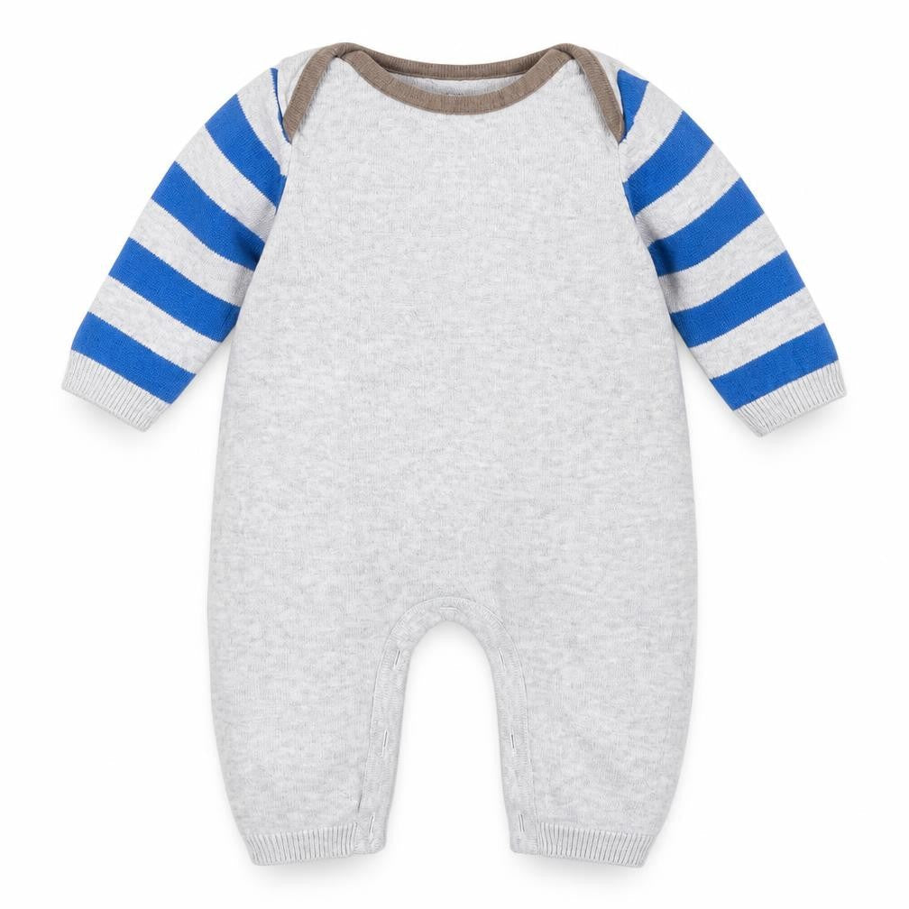 Front view of Mini Club boys’ grey knit babygrow one-piece size newborn