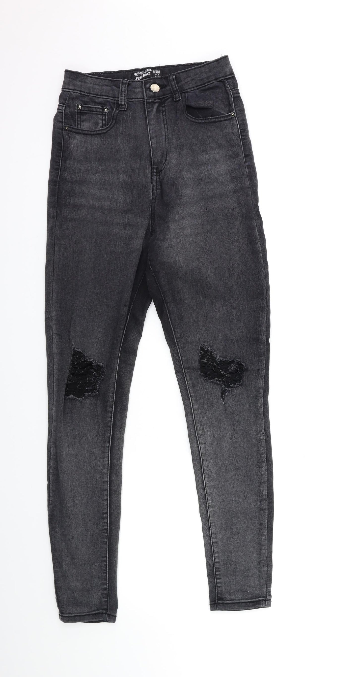 PRETTYLITTLETHING Womens Grey  Denim Skinny Jeans Size 8 L29 in