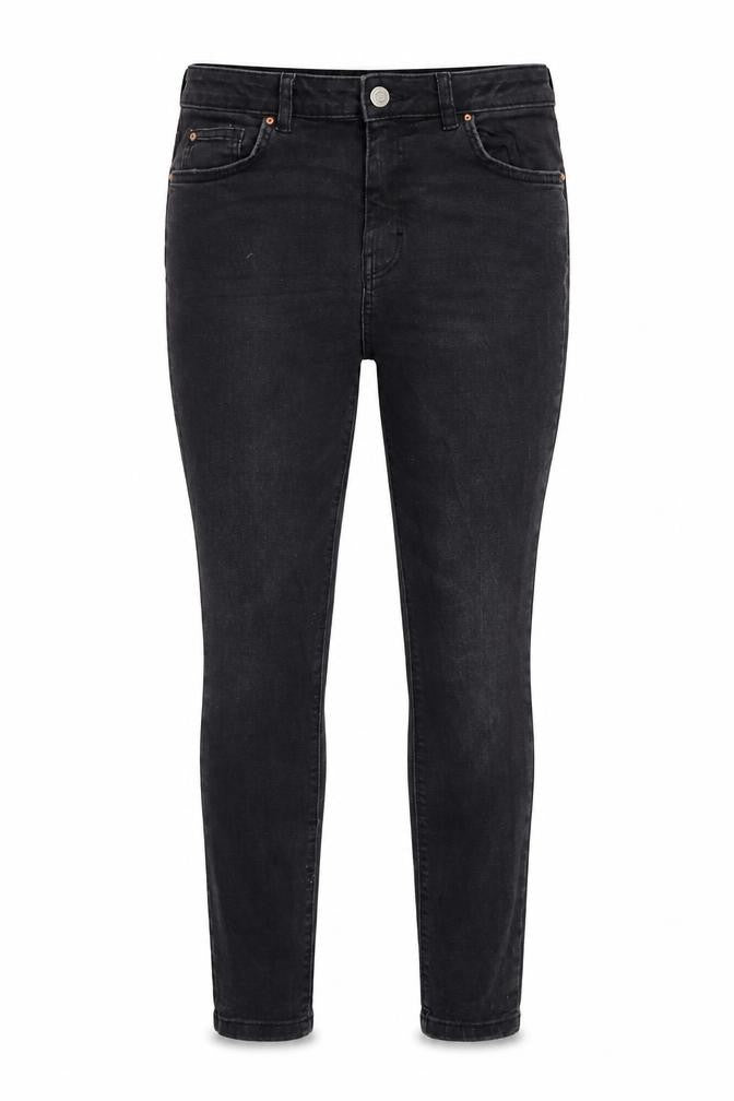 Front view of Denim & Co. women’s black denim skinny jeans, size UK 12, 26-inch leg