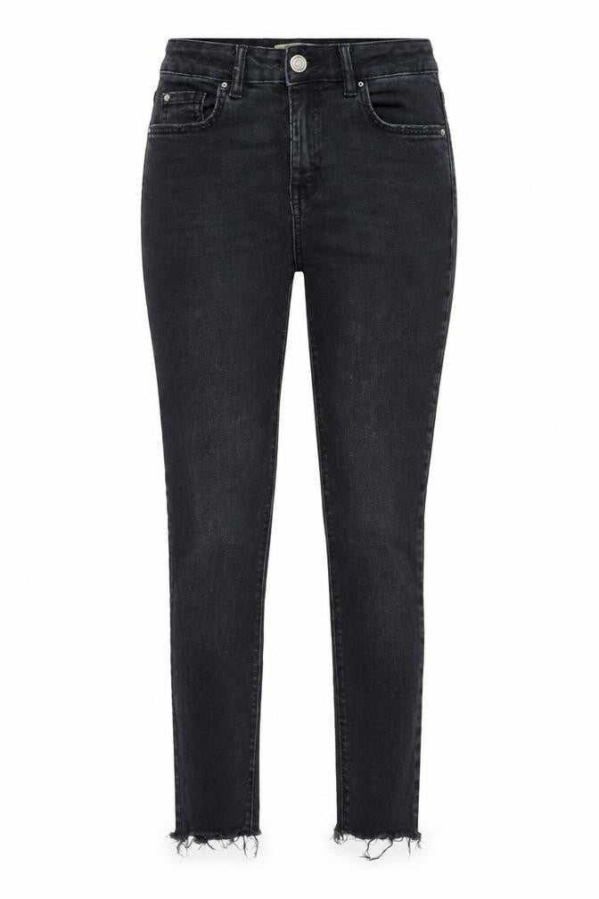 Front view of Denim & Co. women’s black denim skinny jeans, size UK 8, 23-inch leg