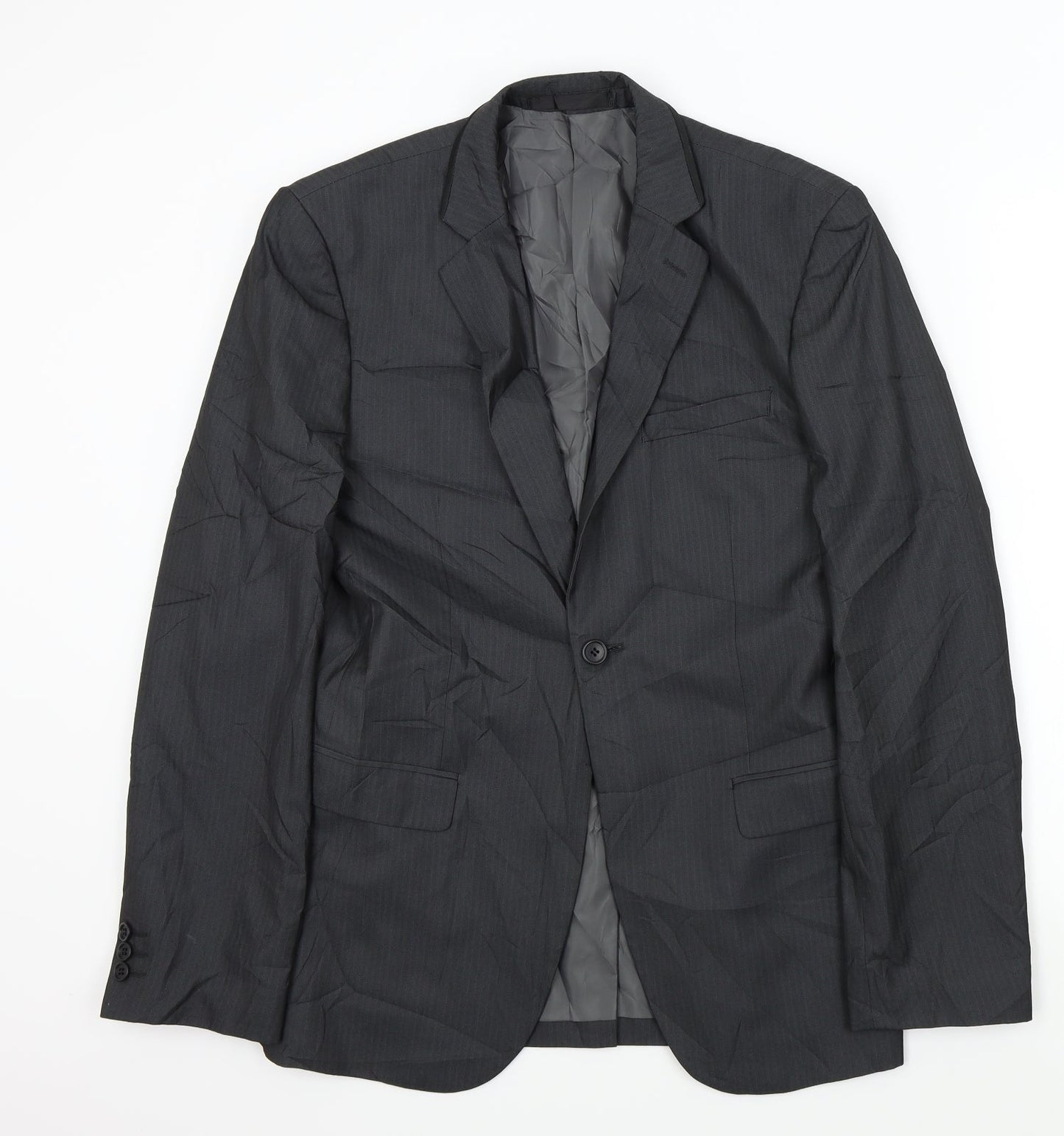 M&S Mens Grey Striped  Jacket Suit Jacket Size XL