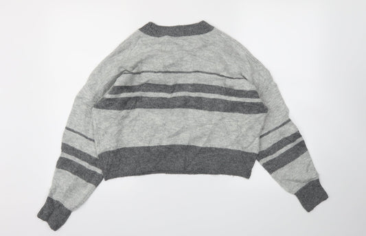 TOPSHOP  Womens Grey Striped  Pullover Jumper Size 8