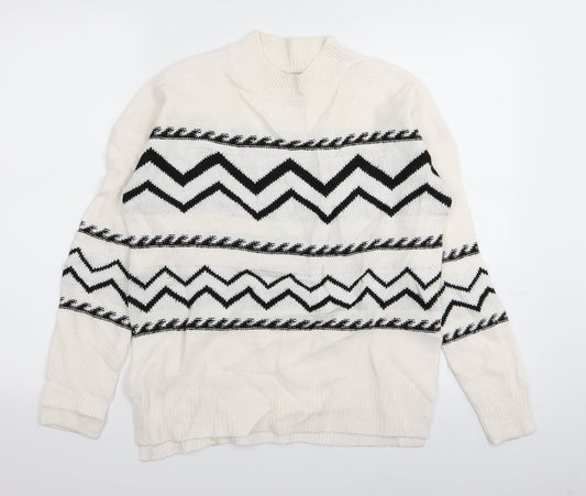 Papaya Womens White Geometric  Pullover Jumper Size S