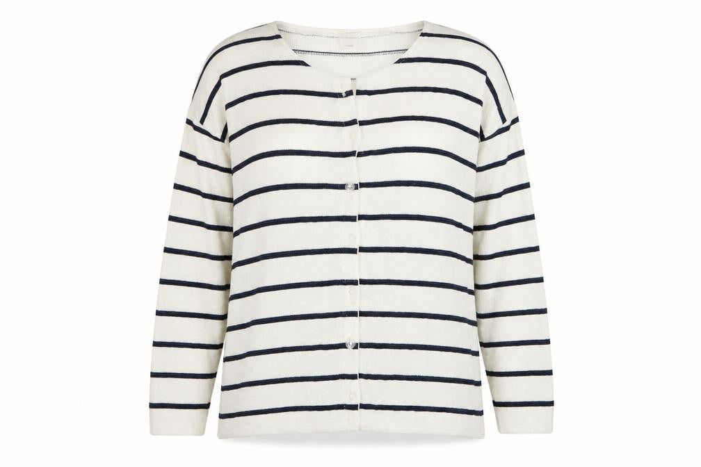 Front view of C&A women’s multicoloured striped cardigan jumper, size L