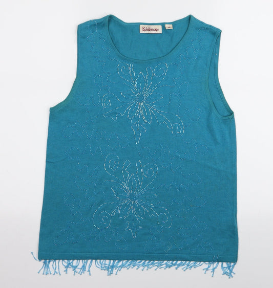 Kaleidescope Womens Blue Floral  Basic Tank Size 14
