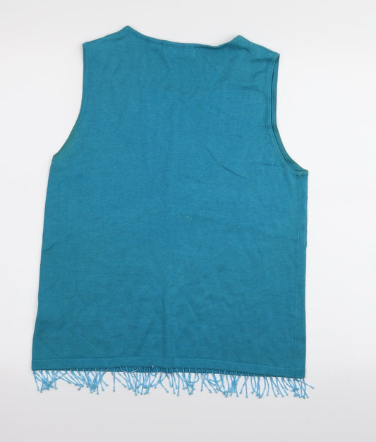 Kaleidescope Womens Blue Floral  Basic Tank Size 14