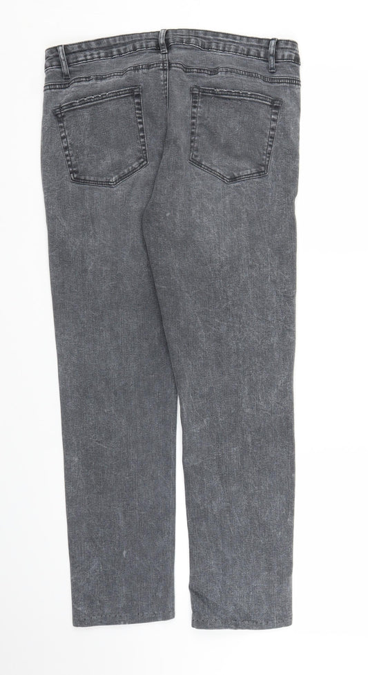 Preworn Womens Grey Floral Denim Straight Jeans Size M L25 in