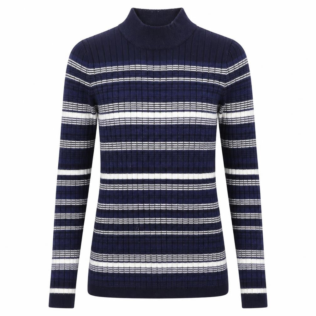 Front view of Atmosphere women’s blue striped jumper, size UK 12