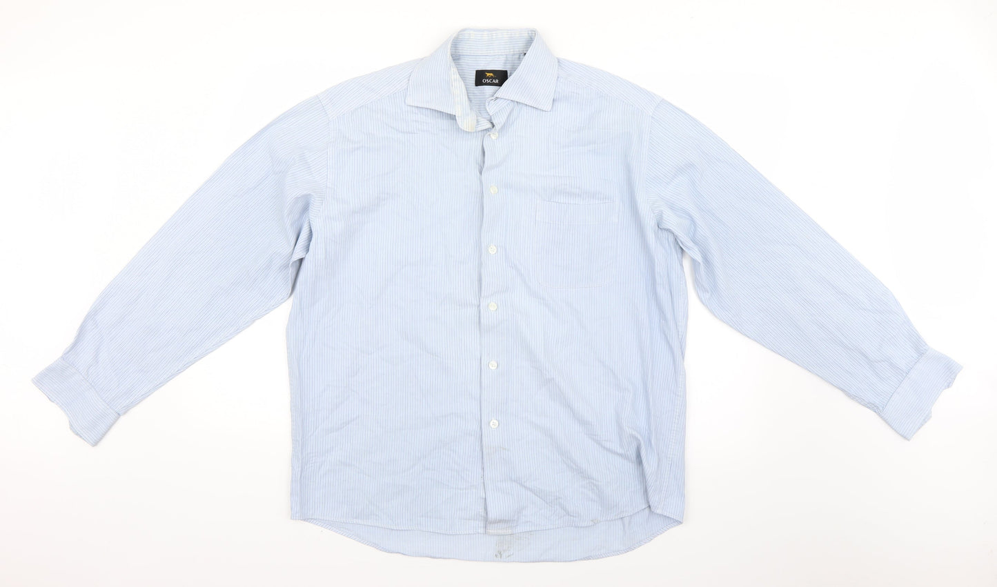 Oscar Mens Blue Pinstripe   Dress Shirt Size 42