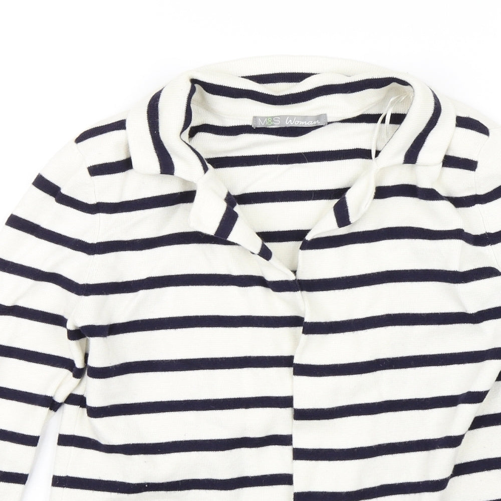 M&S Womens White Striped  Jacket  Size 10