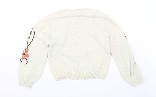 Alya Womens White Floral  Pullover Jumper Size M