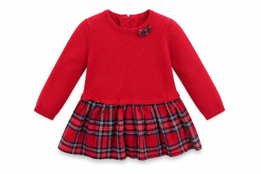 Front view of H&M girls’ red jumper dress, size 3-6, months
