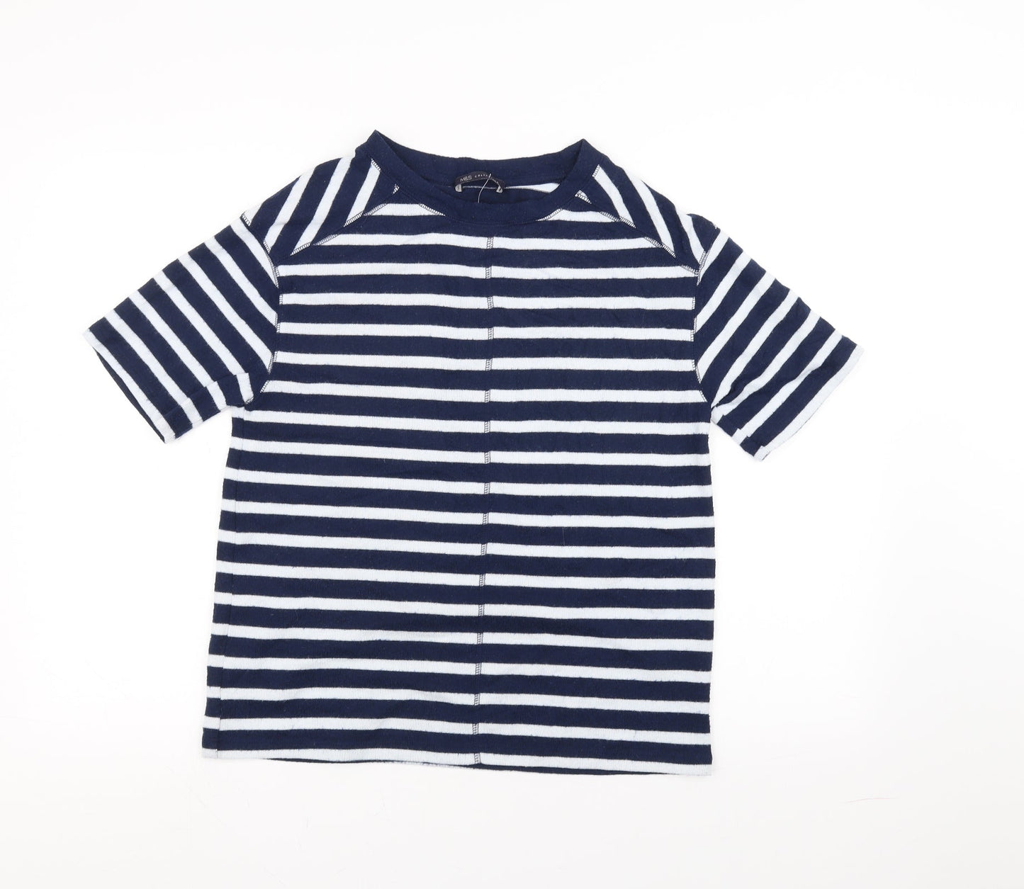 Marks and Spencer Womens Blue Striped  Basic T-Shirt Size 8