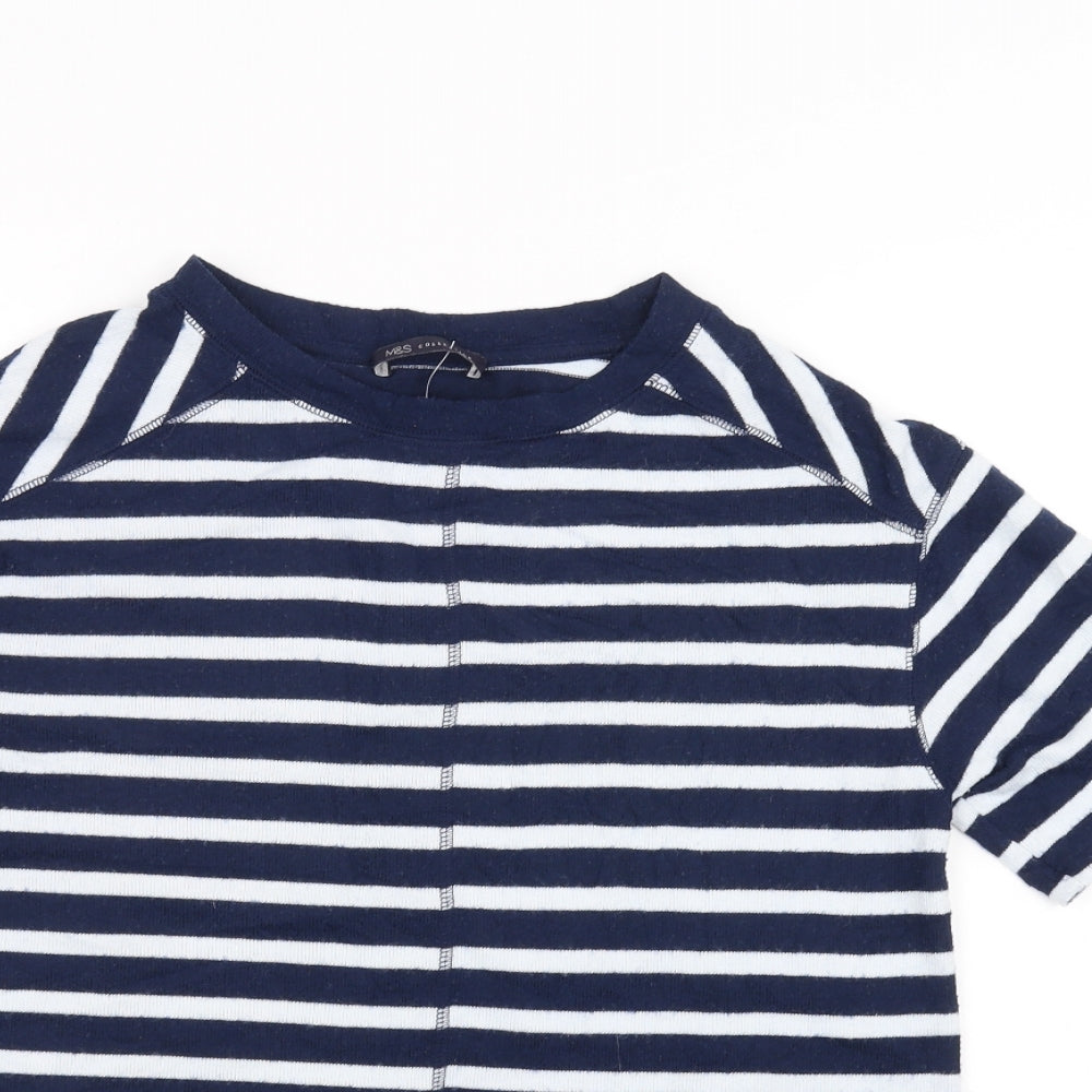 Marks and Spencer Womens Blue Striped  Basic T-Shirt Size 8
