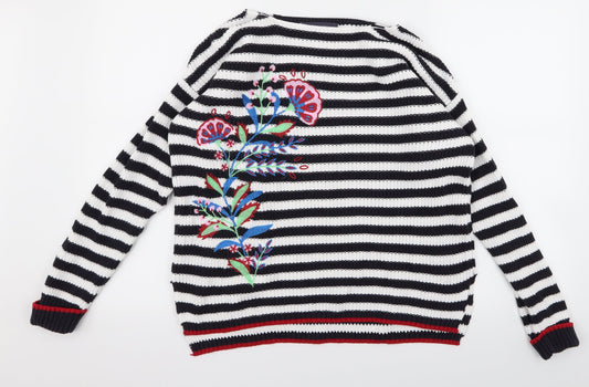 m&s Womens White Striped  Pullover Jumper Size M