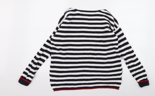 m&s Womens White Striped  Pullover Jumper Size M
