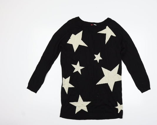 H&M Womens Black Geometric  Pullover Jumper Size 10