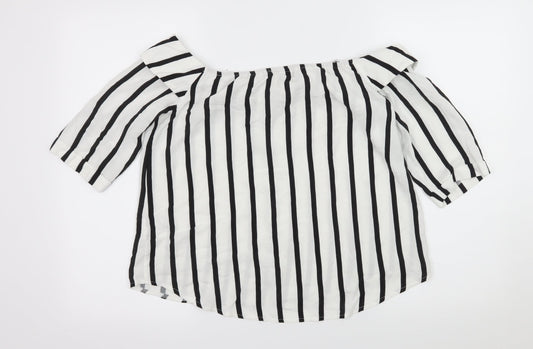 Select Womens White Striped  Basic Blouse Size 14