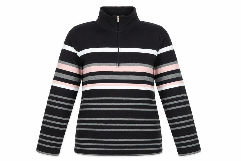 Croft & Barrow Womens Black Striped Jersey Pullover Sweatshirt Size M