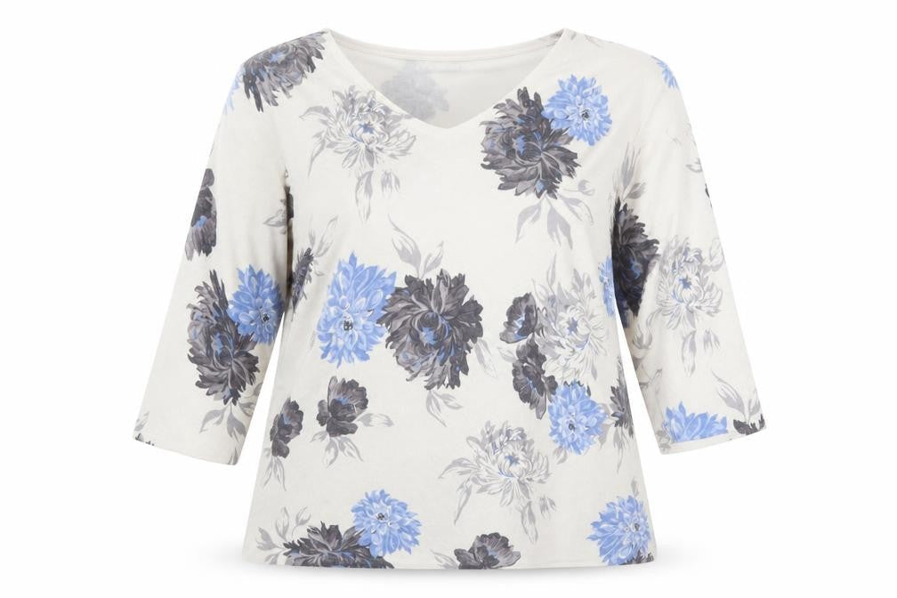 Front view of BM women’s white floral basic t-shirt, size L