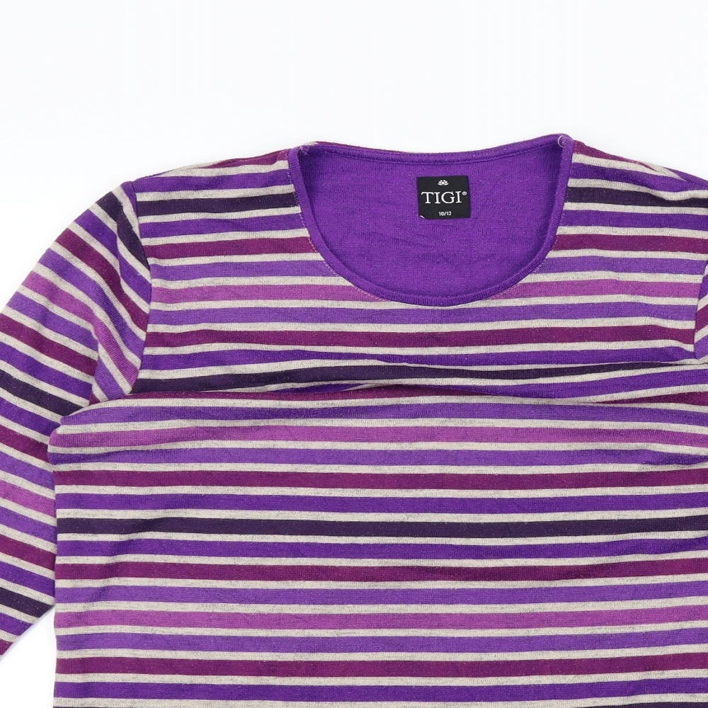 TIGI Womens Purple Striped  Pullover Jumper Size 10
