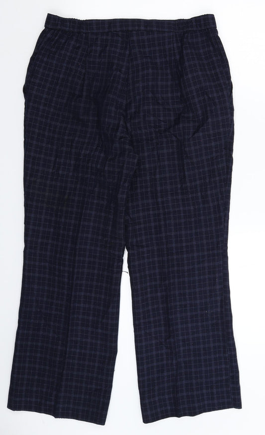 Marks and Spencer Womens Blue Check  Trousers  Size 14 L28 in