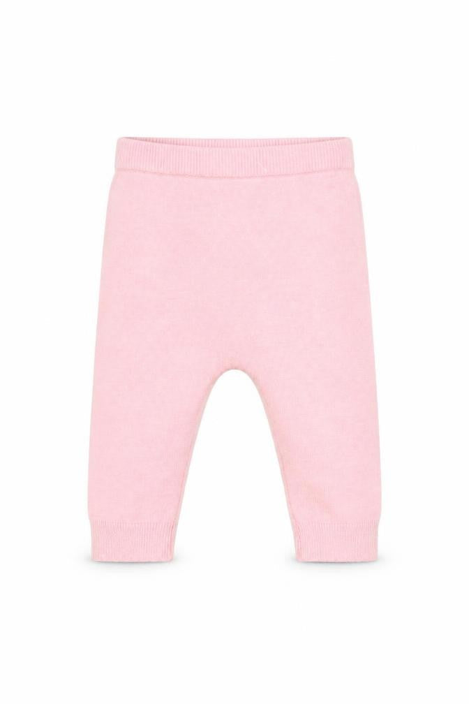 Front view of Little Nutmeg girls’ pink jogger trousers, size 3-6, months - rabbit