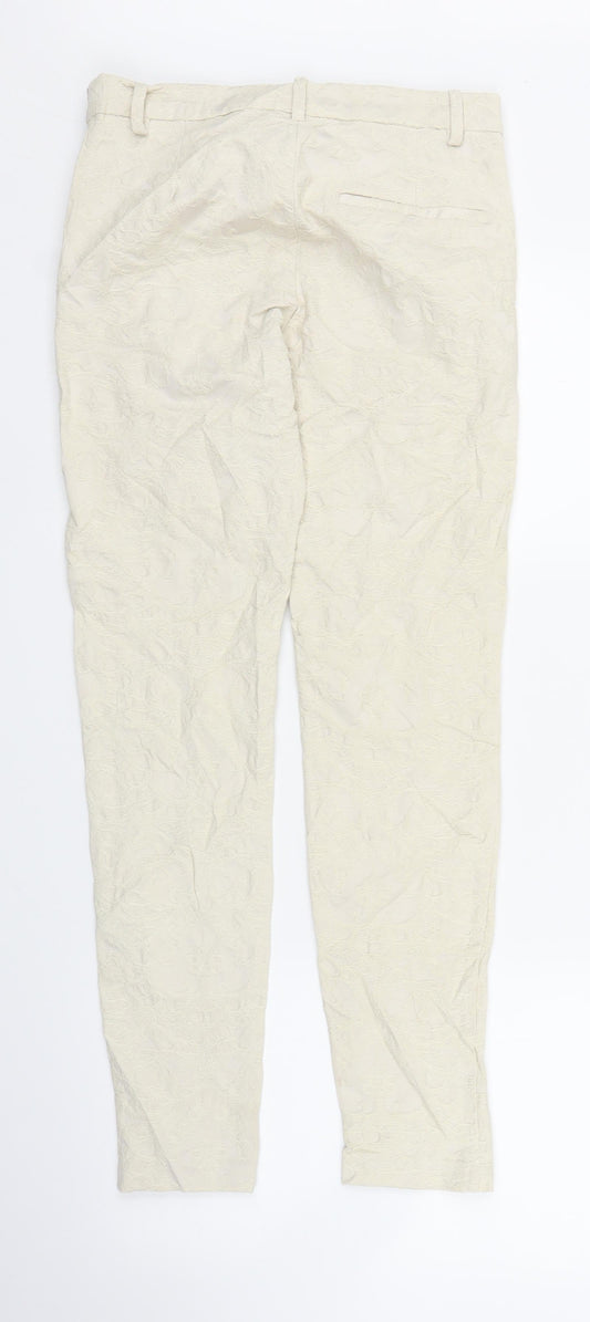 H&M Womens Ivory Floral  Carrot Trousers Size 6 L27 in