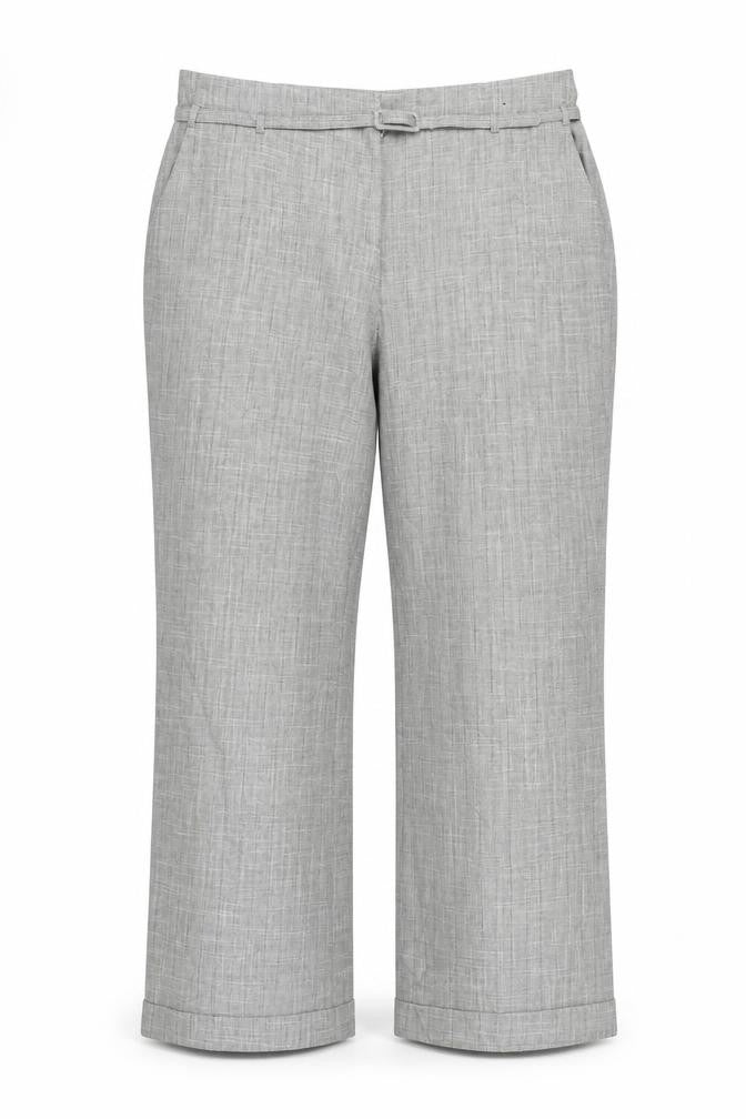Front view of Evie women’s grey herringbone trousers, size UK 18, 31-inch leg