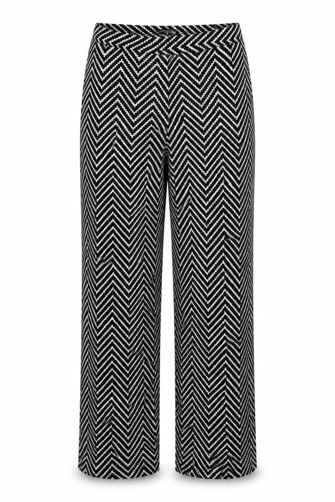 Front view of Atmosphere women’s black geometric trousers, size UK 12, 28-inch leg