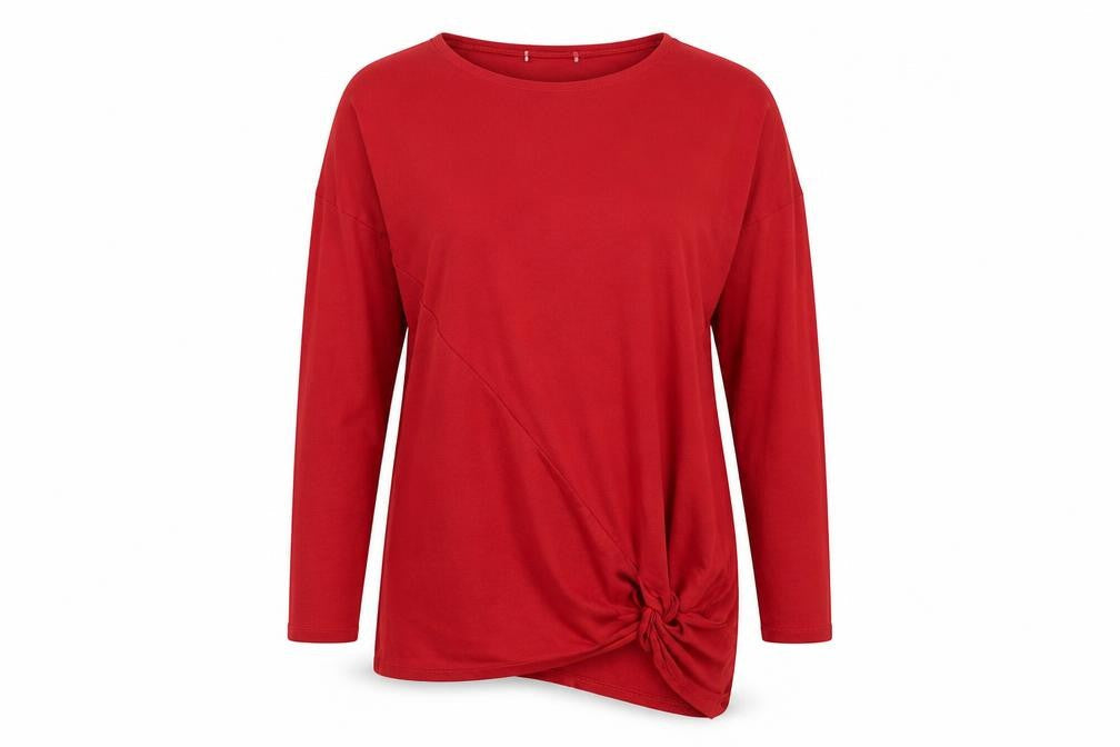 Front view of mamas & papas women’s red basic t-shirt, size UK 8