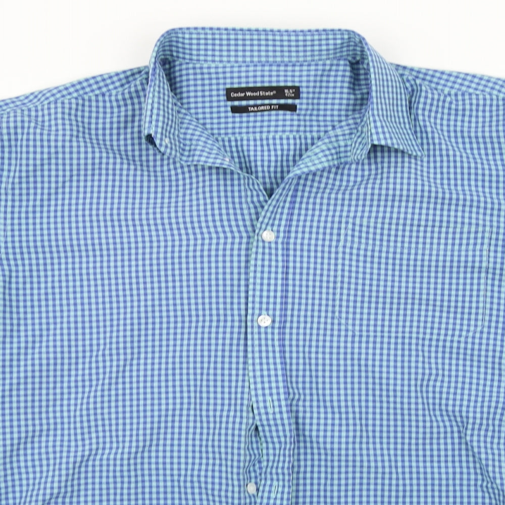 Cedar Wood State Mens Blue Check   Button-Up Size 16.5