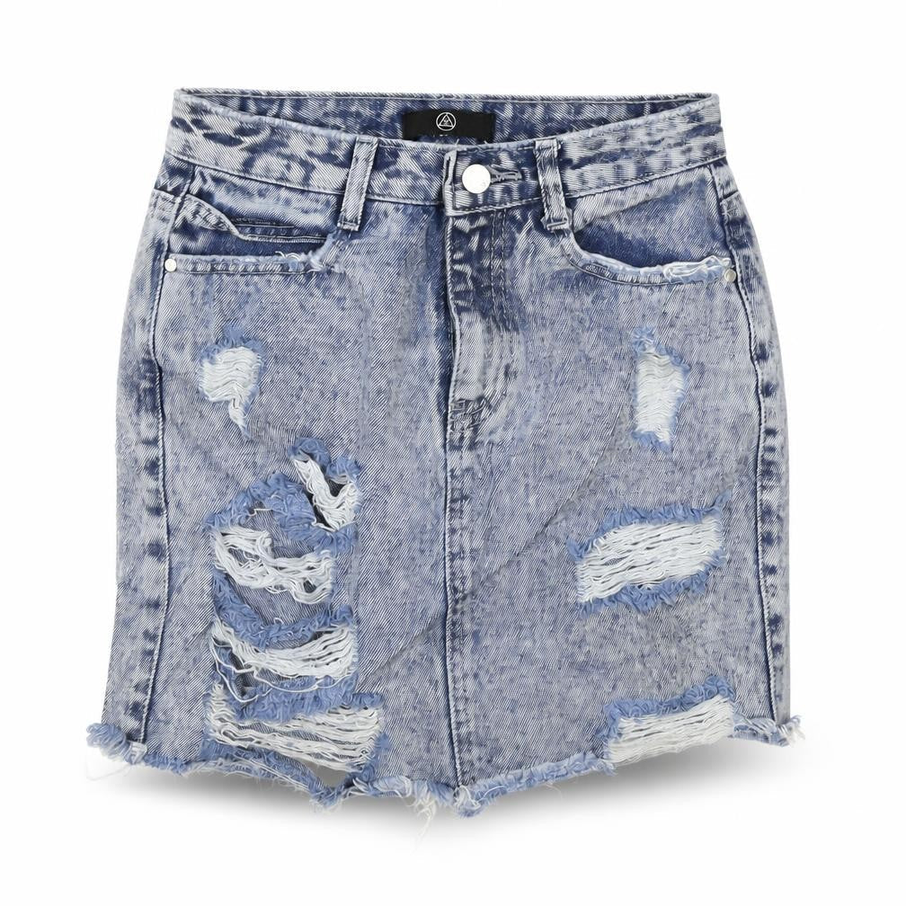 Front view of Missguided women’s blue bandage skirt, size UK 26, in