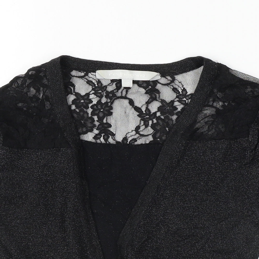 Close-up detail of Red Herring women’s black cardigan jumper, size UK 10