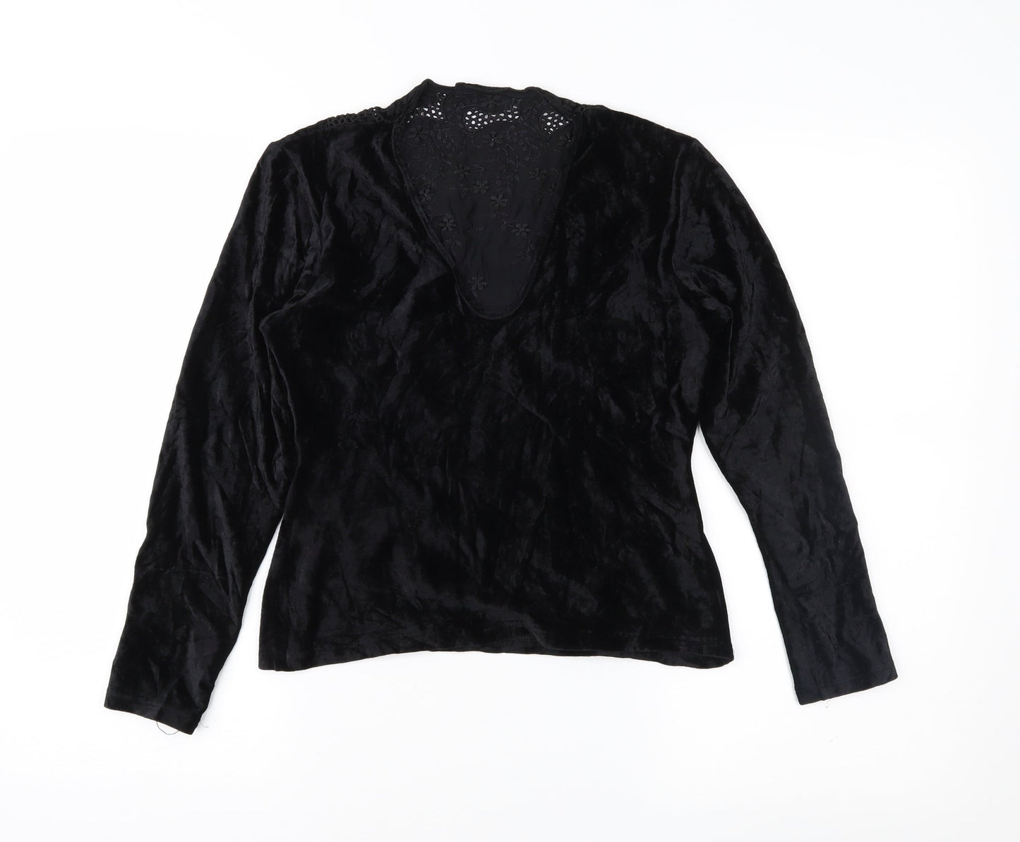 Moda Manuela Womens Black Floral Velour Basic Blouse Size 14