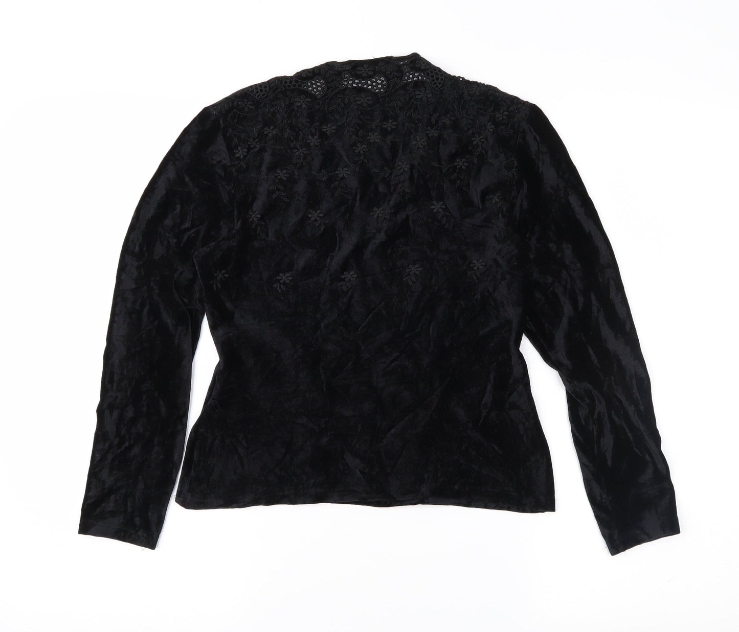 Moda Manuela Womens Black Floral Velour Basic Blouse Size 14