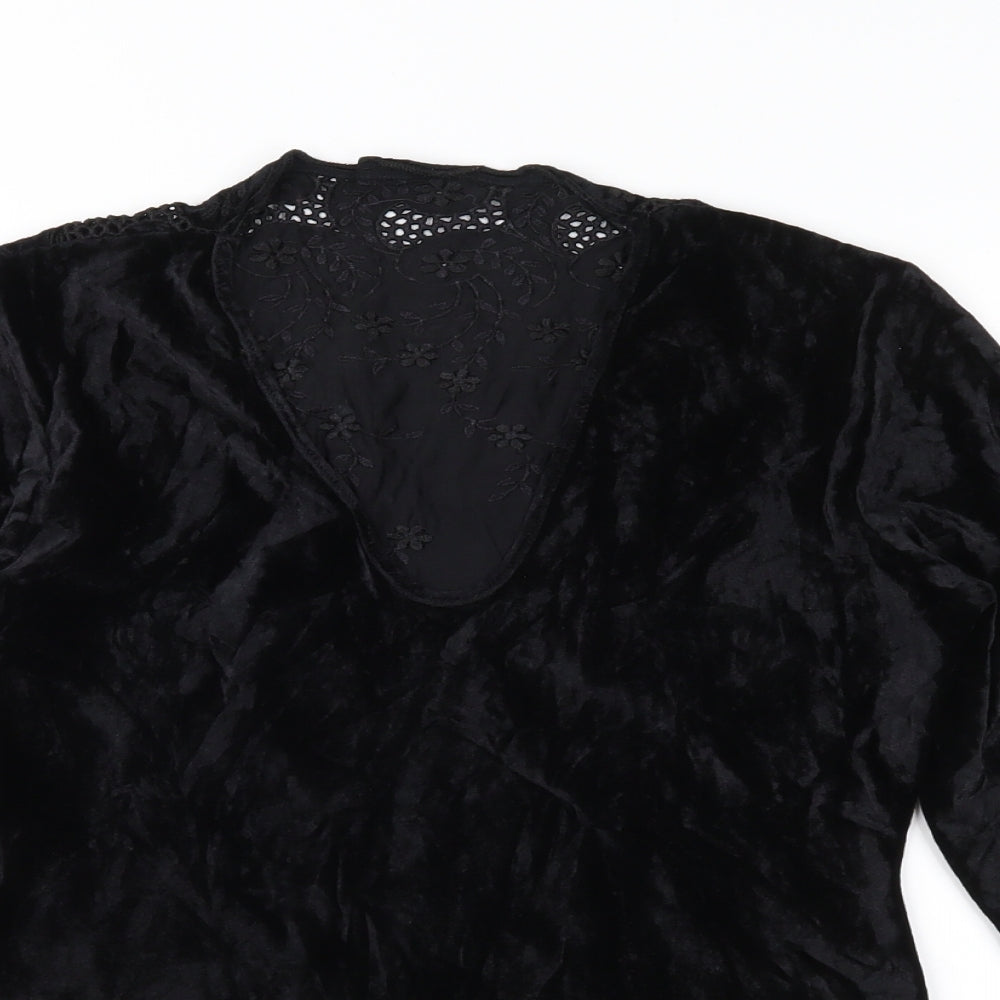 Moda Manuela Womens Black Floral Velour Basic Blouse Size 14