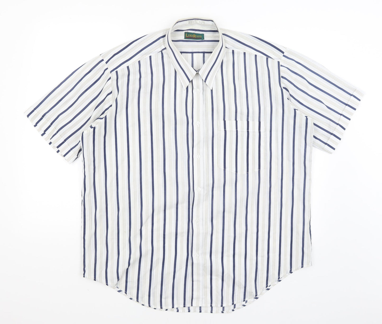 Luigi Rossi Mens White Striped   Button-Up Size XL