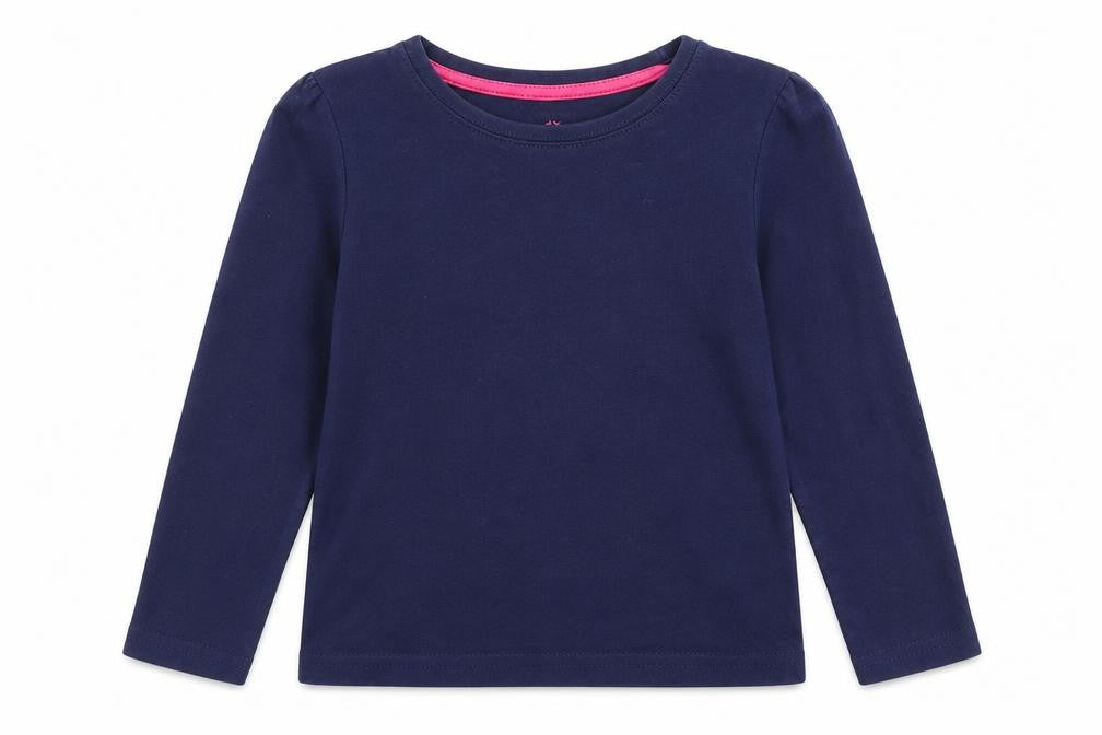 Front view of Young Dimension girls’ blue basic t-shirt, size 3-4, years