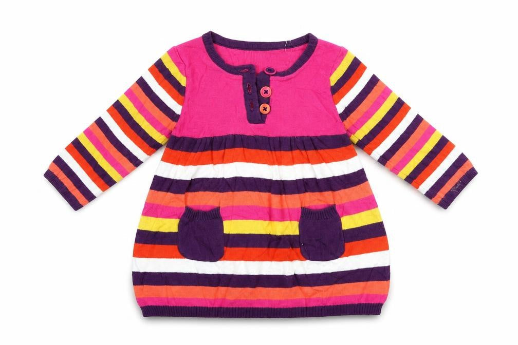 Front view of George girls’ multicoloured striped knit fit & flare, size 3-6, months